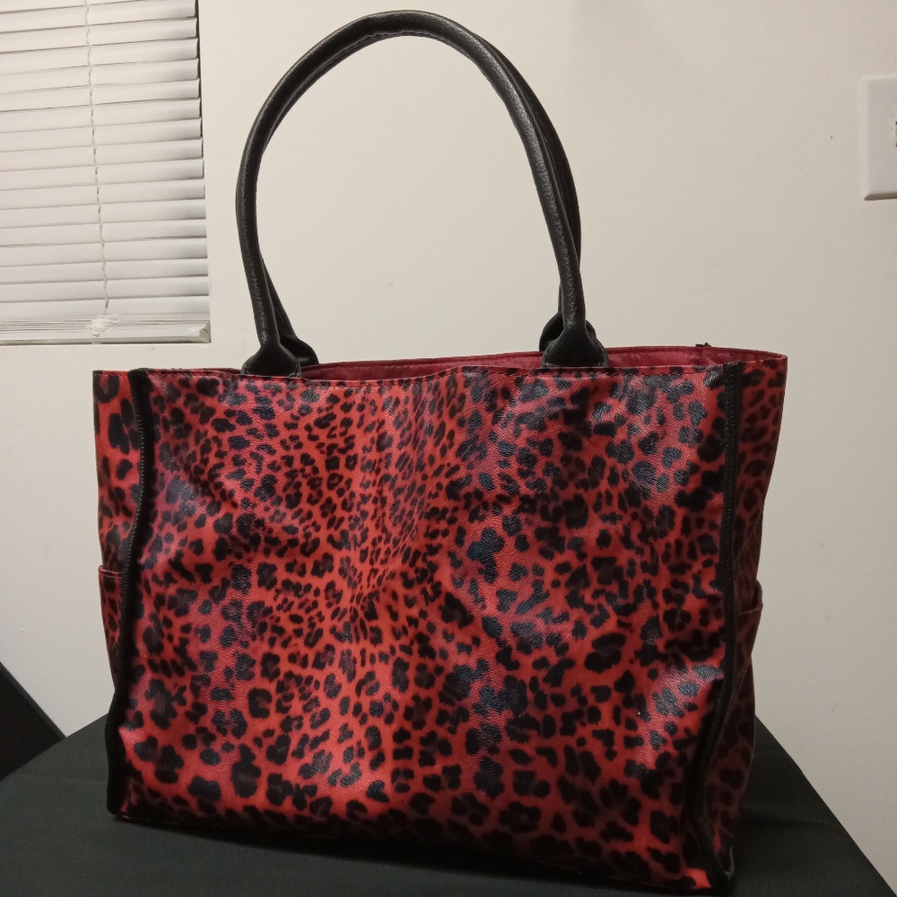 Red and Black Leopard Print Tote Bag